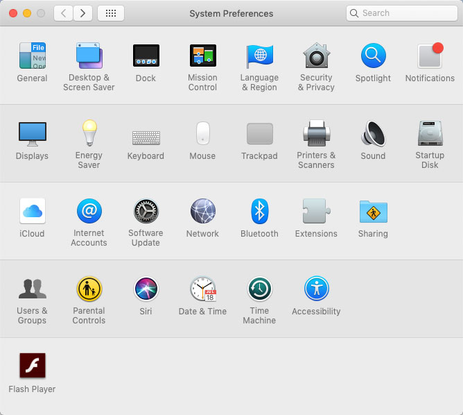 screenshot of the System Preferences app