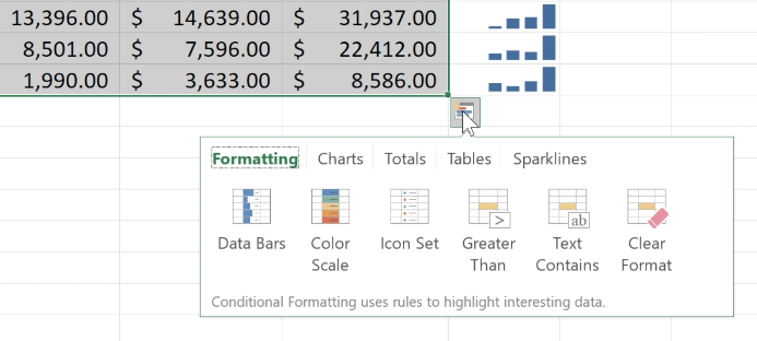 find the quick analysis tool in excel 2010