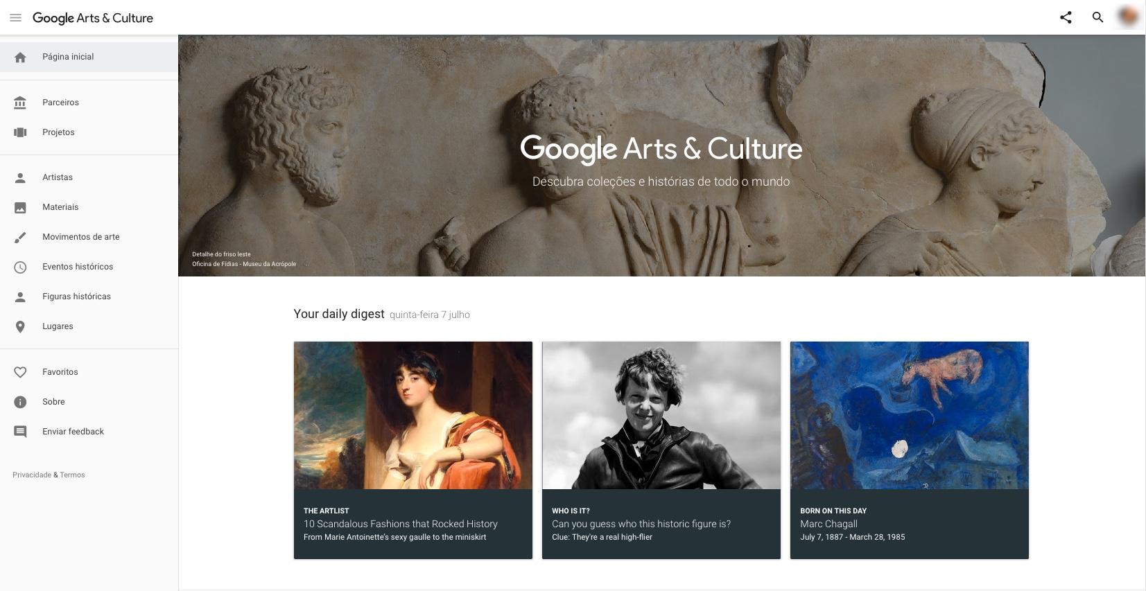 Pagina do Google Arts & Culture