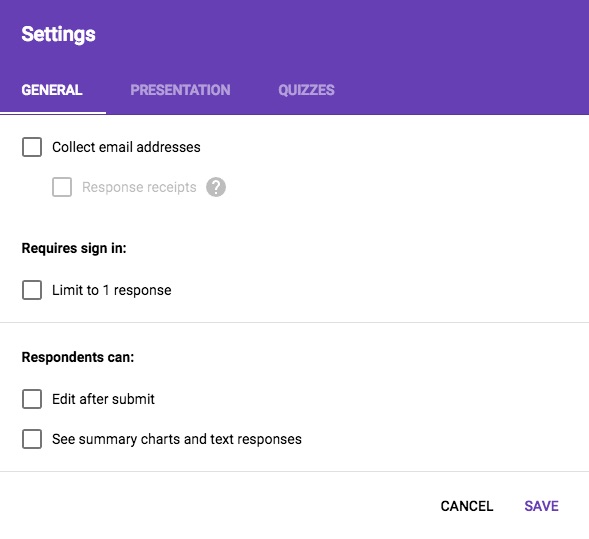 How do I change form settings in Google Forms?