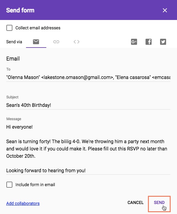 sending form via email
