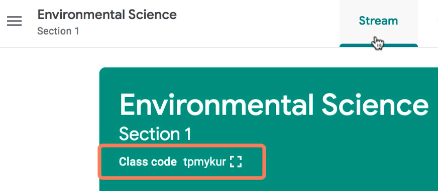 showing the location of the class code