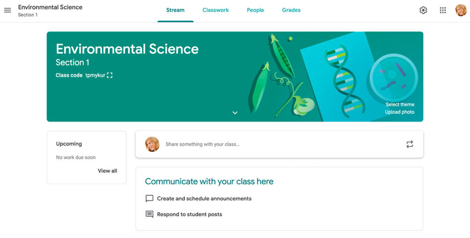 Google Classroom interface interactive