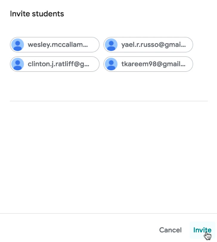 clicking the Invite button to invite 3 students