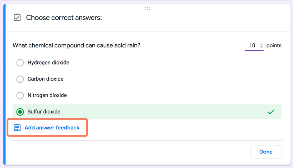 showing where to click to add answer feedback