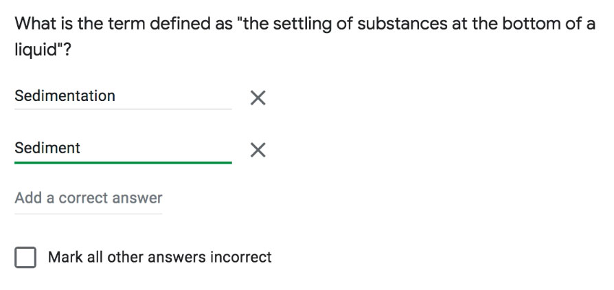 adding correct answers to a short answer question