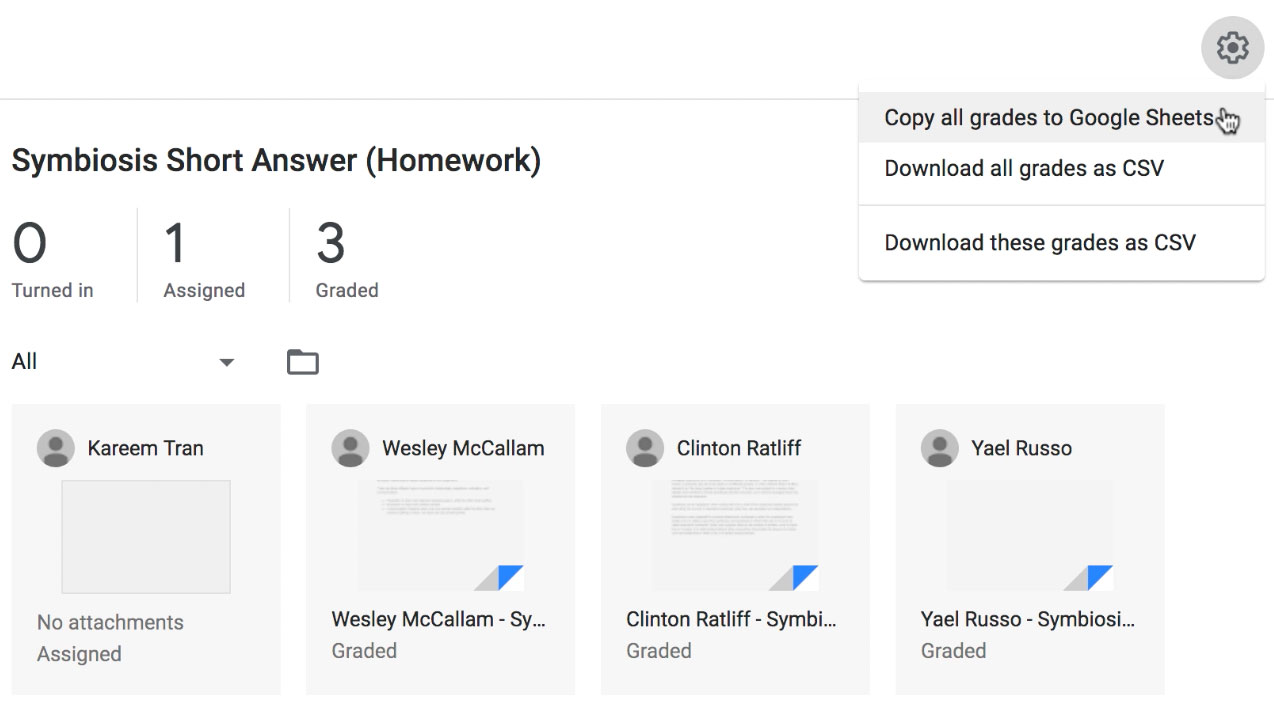 clicking Copy All Grades to Google Sheets