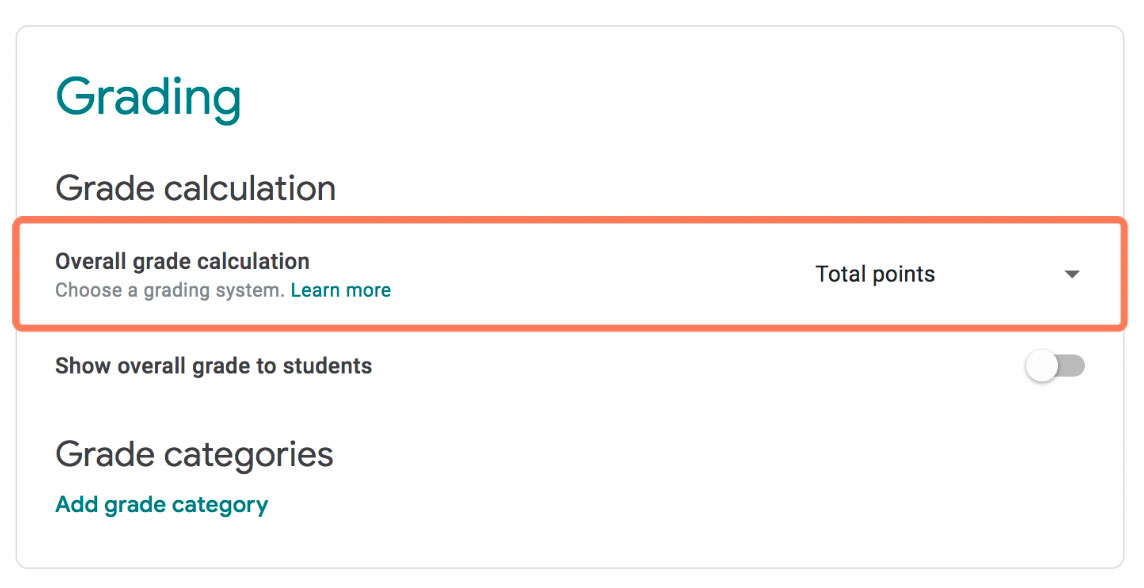 accessing overall grade calculation through class' settings