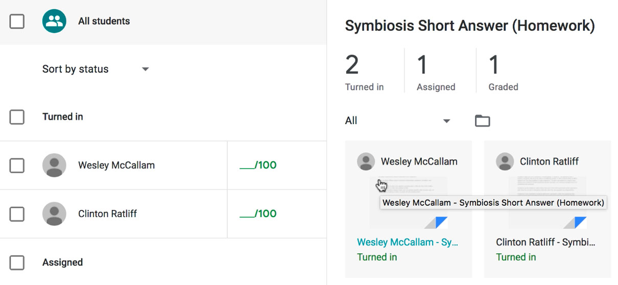 grading math assignments in google classroom