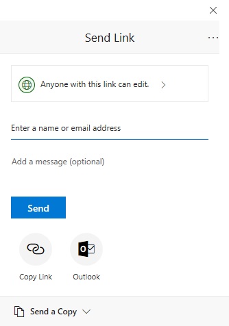 the Send Link menu for sharing