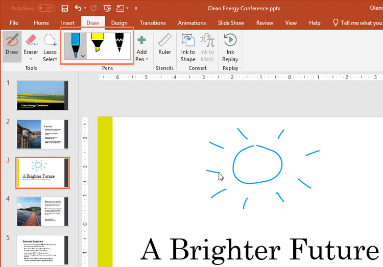 PowerPoint Using the Draw Tab