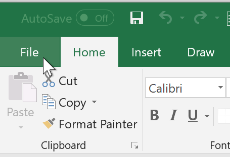 A cursor clicking on the File tab.