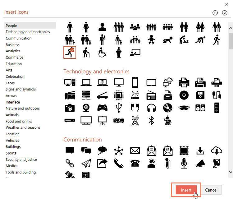 screenshot of the Icons menu