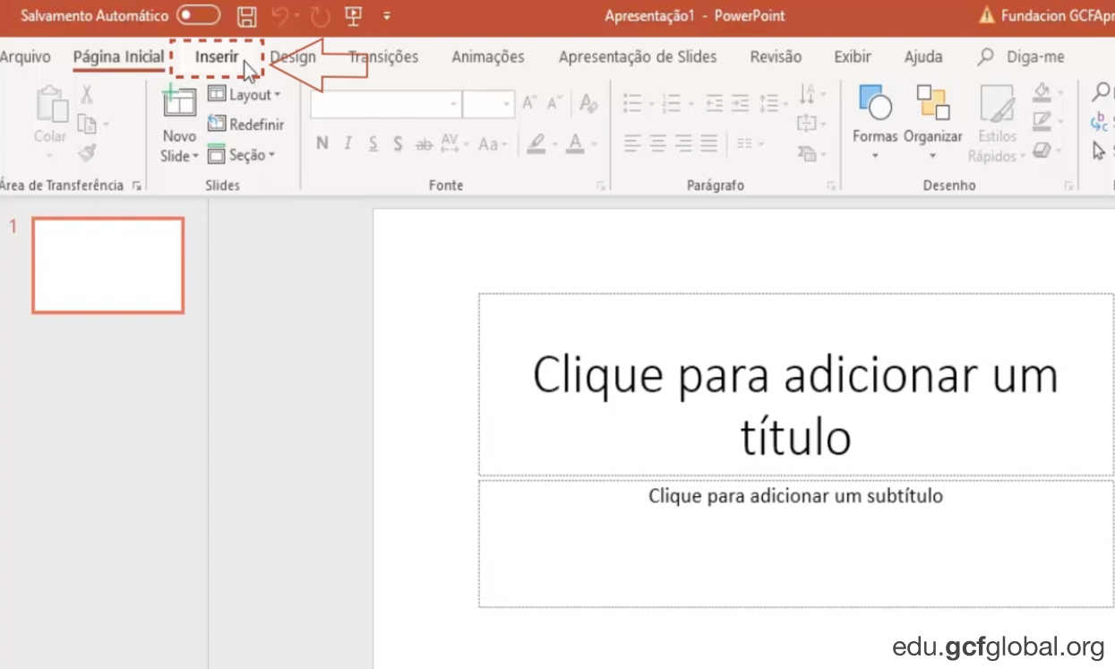 Imagem do programa Powerpoint inserindo um novo slide.