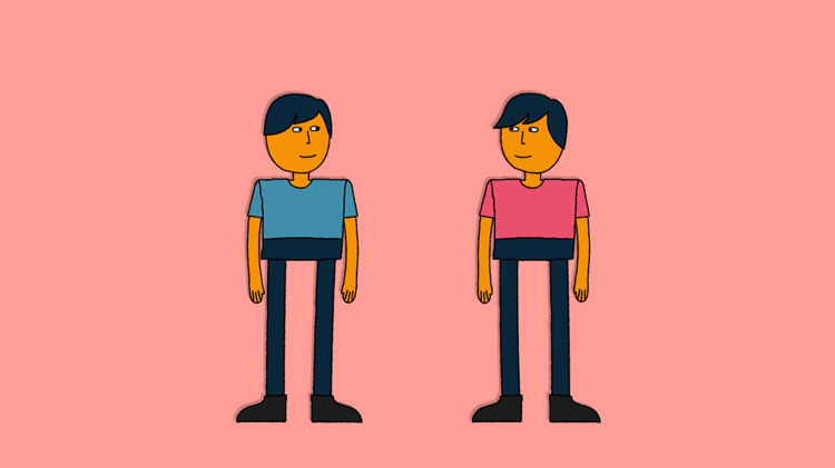 illustration of identical twins looking at one another