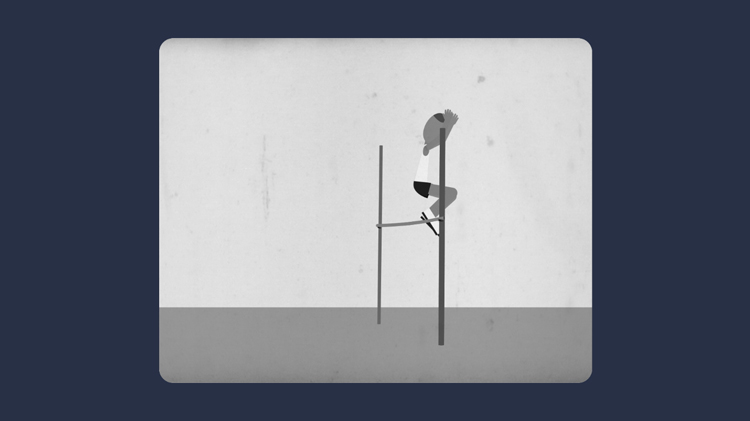illustration of an old black-and-white still of someone performing a high jump 