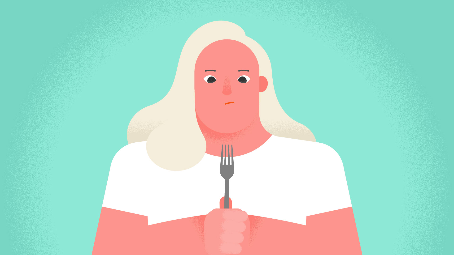 woman staring at fork