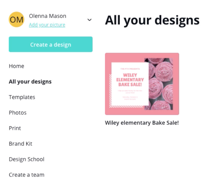 screenshot of "All your designs" page