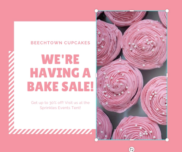 screenshot of cupcakes photo in front of white rectangle