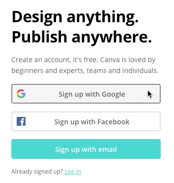 screenshot of Canva sign-up options
