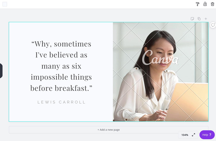 screenshot of Canva quote post template on canvas