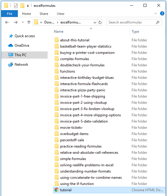 The contents of the tutorial folder