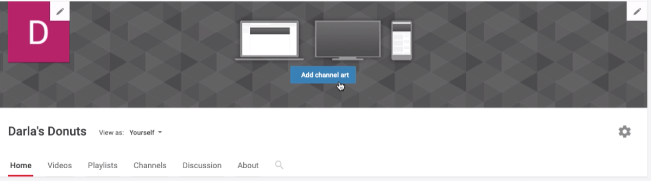 screenshot of blank channel art space with "Add channel art" button