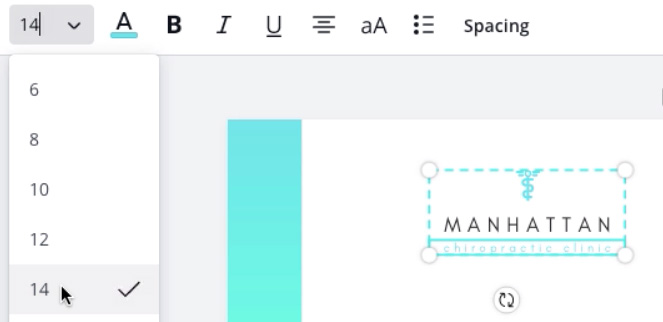 screenshot of font size dropdown menu with "14"
