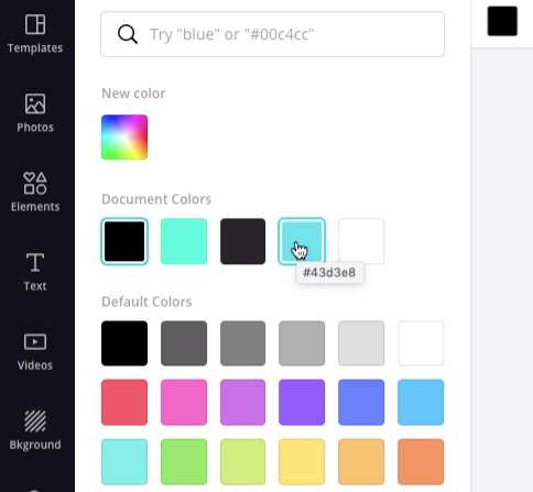 screenshot of color menu