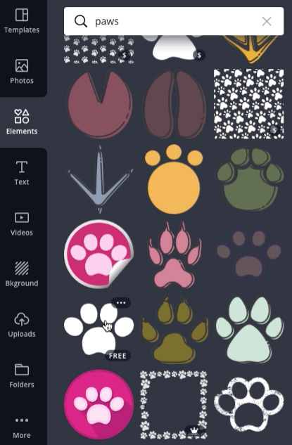 screenshot of "paws" image search