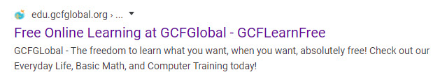 GCFLearnFree Google result
