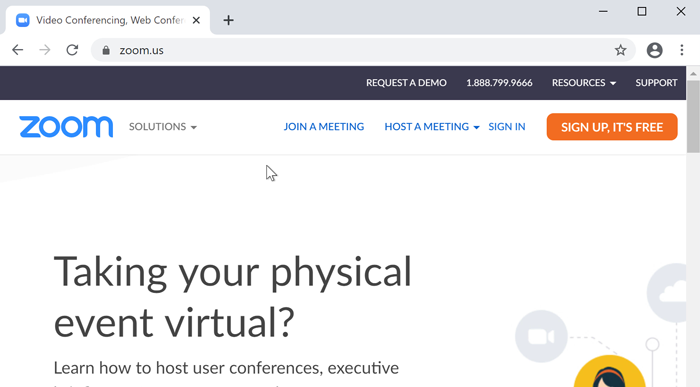 A screenshot of the Zoom website.