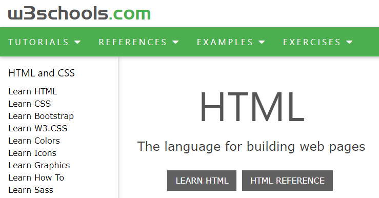w3schools HTML landing page screenshot