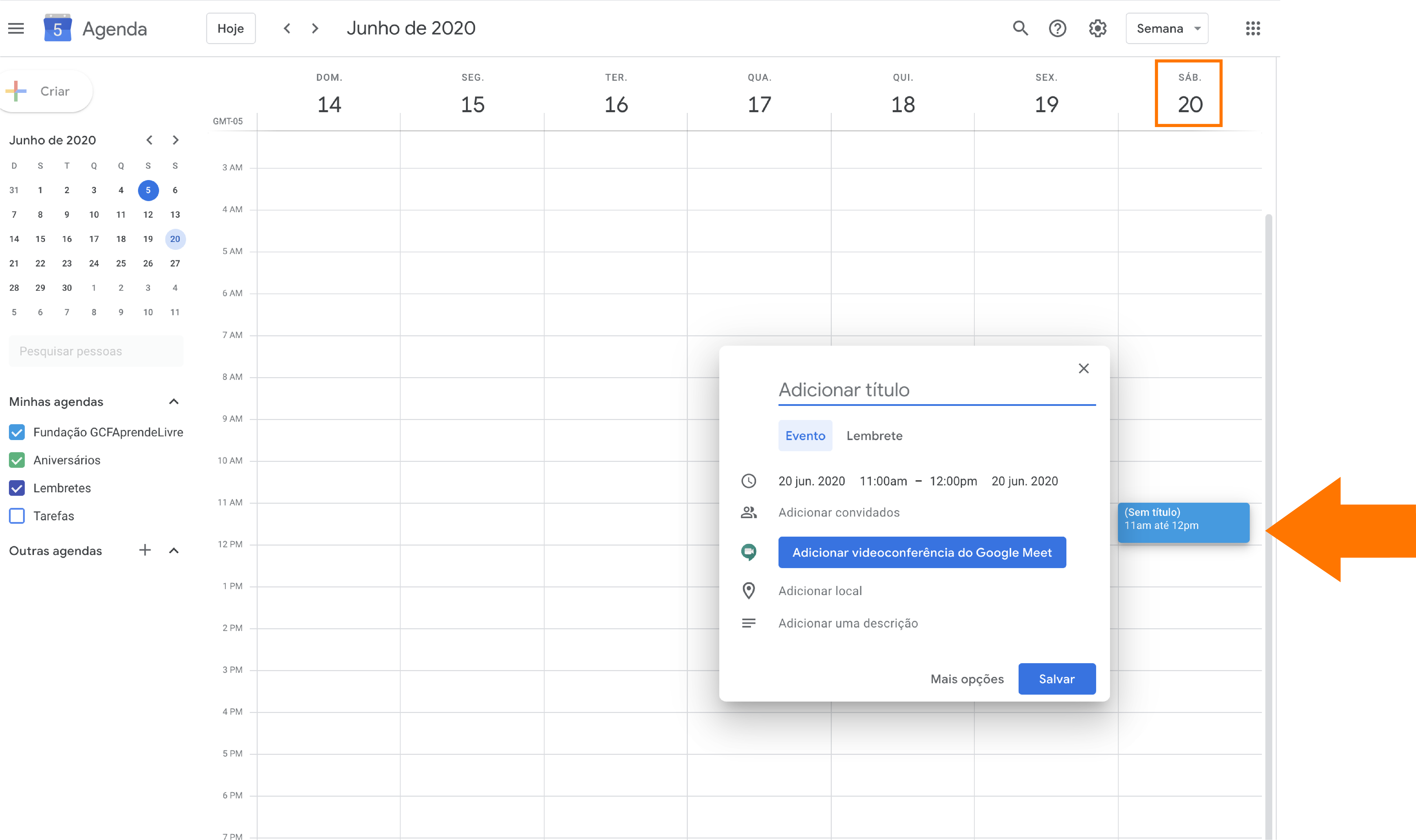 Imagem como agendar sua reunião do zoom no Google agenda 3