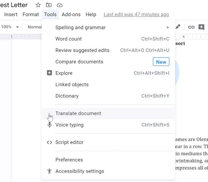 Document Viewer: Translating Documents