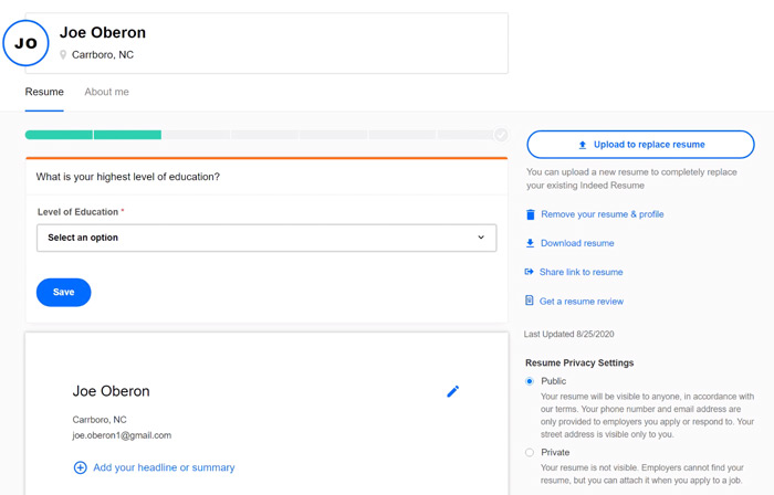 how to make my resume visible on indeed