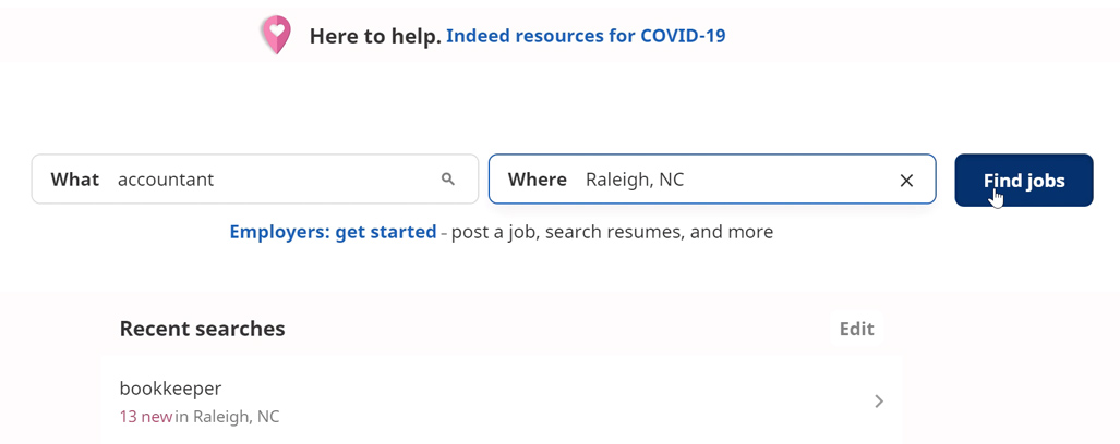 clicking find jobs