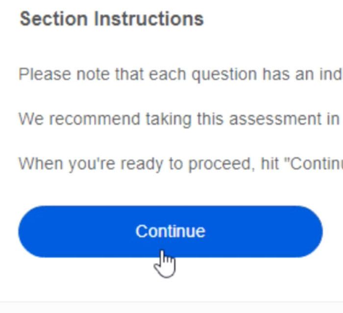 clicking assessment instructions continue button