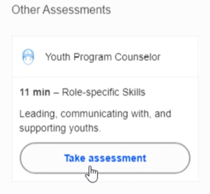 clicking take assessment button