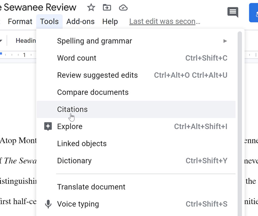 how to insert a citation into google docs from easybib