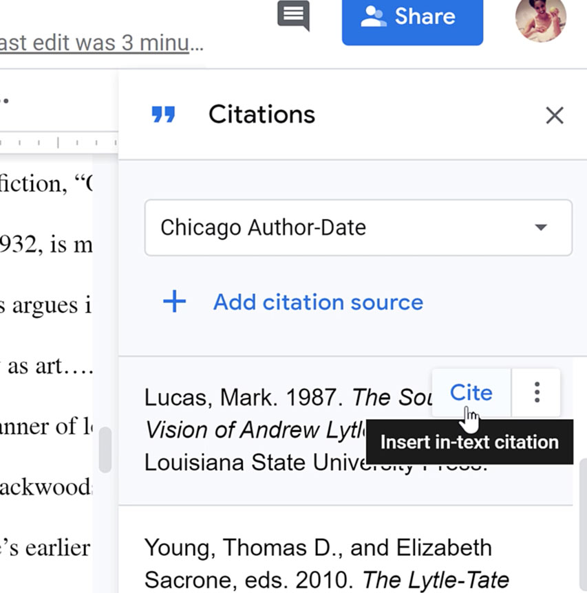 inserting in-text citation