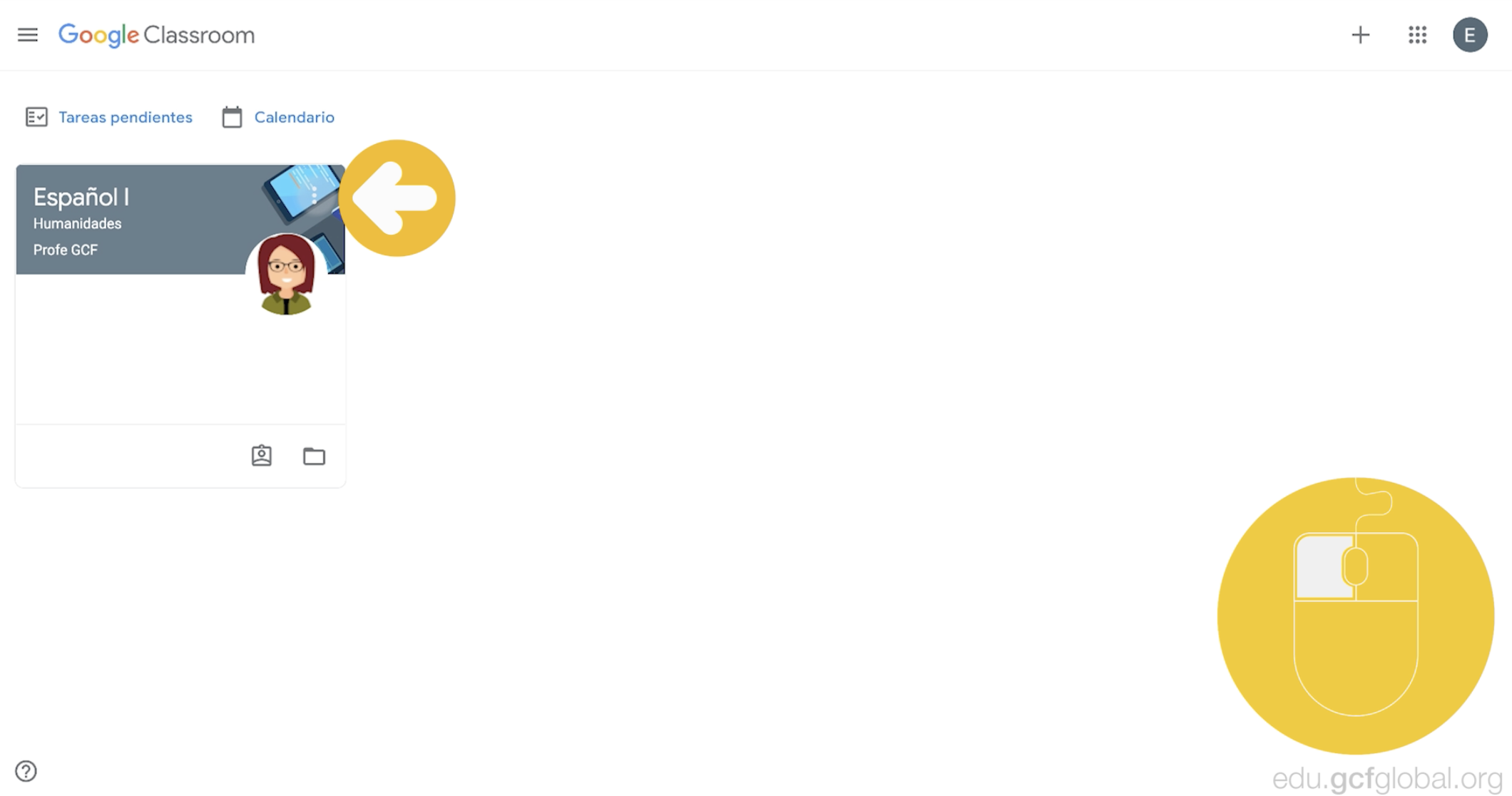 Hacer clic en tres puntos de cuadro de clase para cancelar inscripción de clase en Google Classroom.