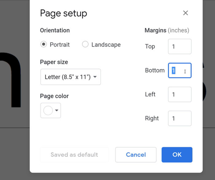 adjusting margins using page setup dialog box