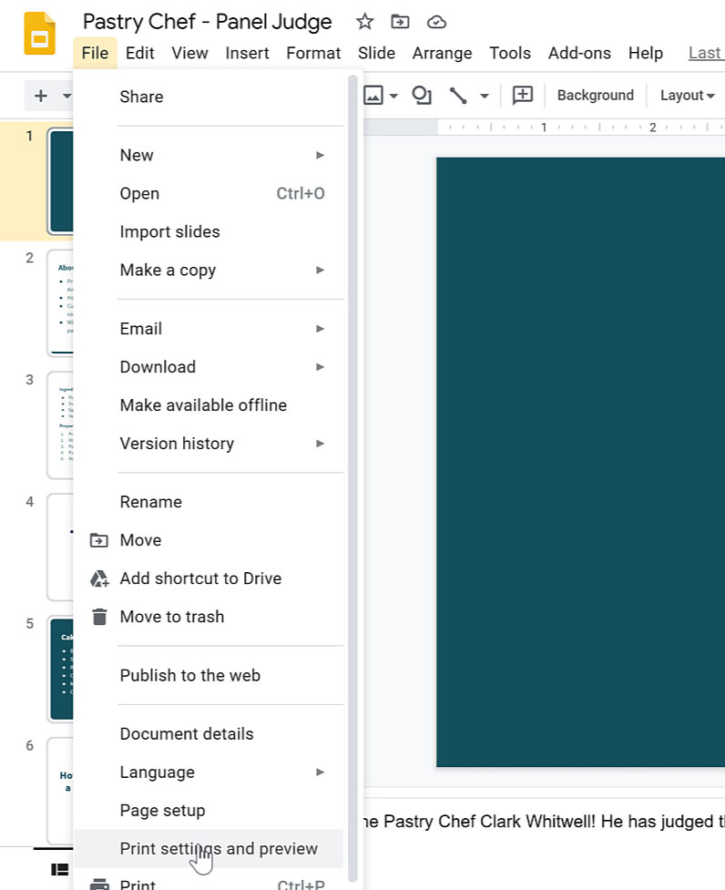 opening print settings and preview