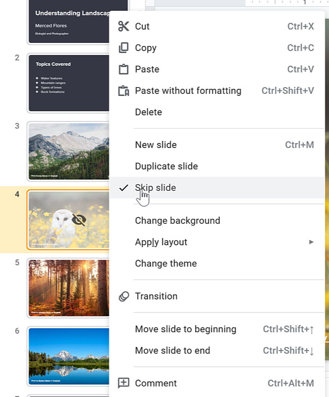 Google Slides: Skipping Slides