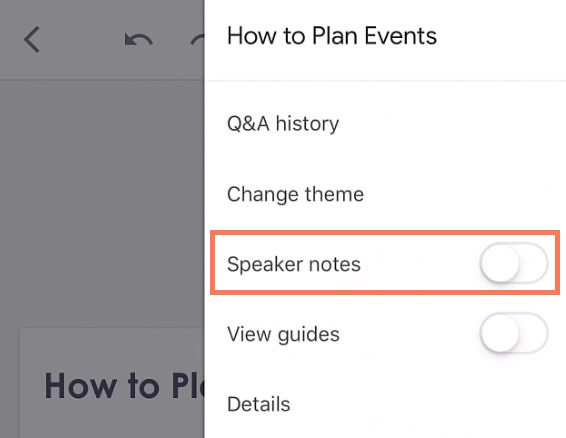 tapping the speaker notes control