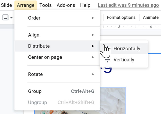 selecting horizontally from the distribute options