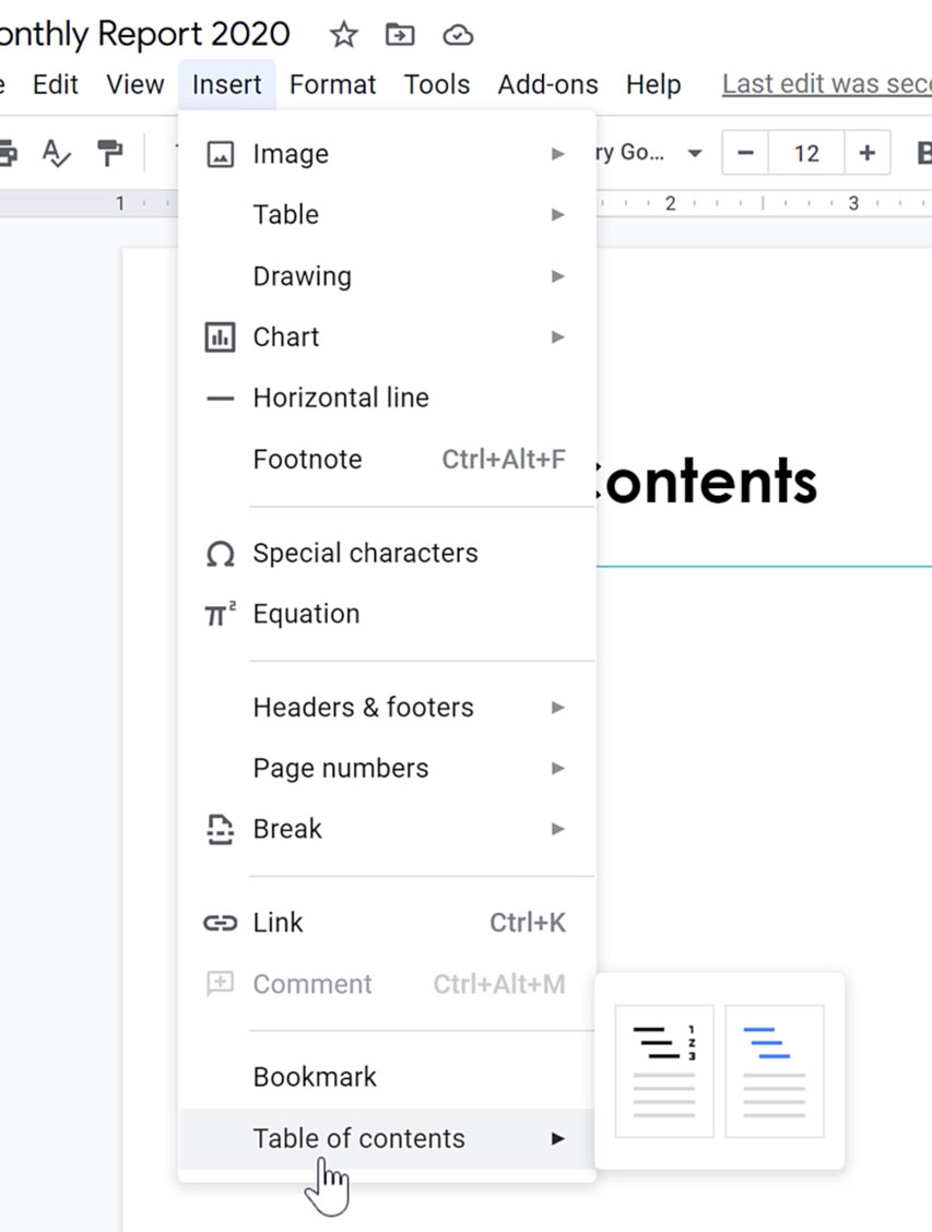 inserting table of contents