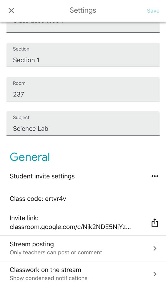 scrolling down to view General settings