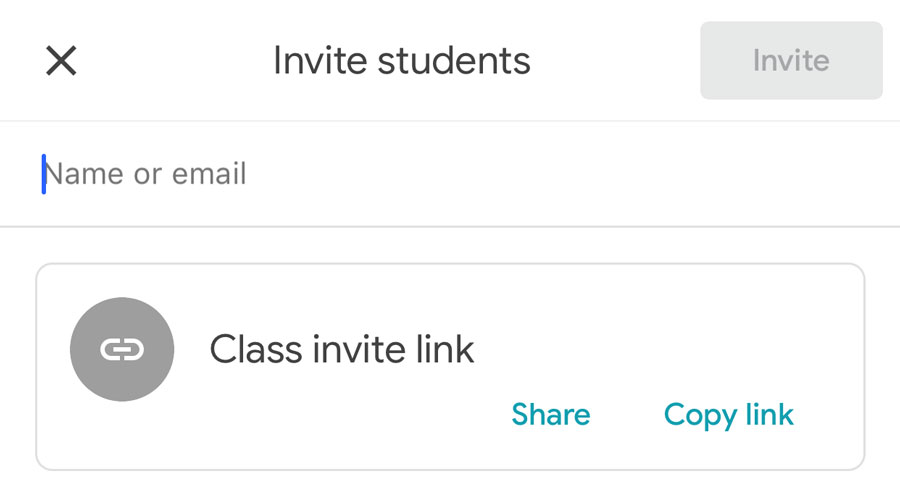 typing email addresses or sharing the Class invite link